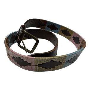 Luppi Woven Pattern Leather Belt Brown Southwestern Adjustable Size 34/85